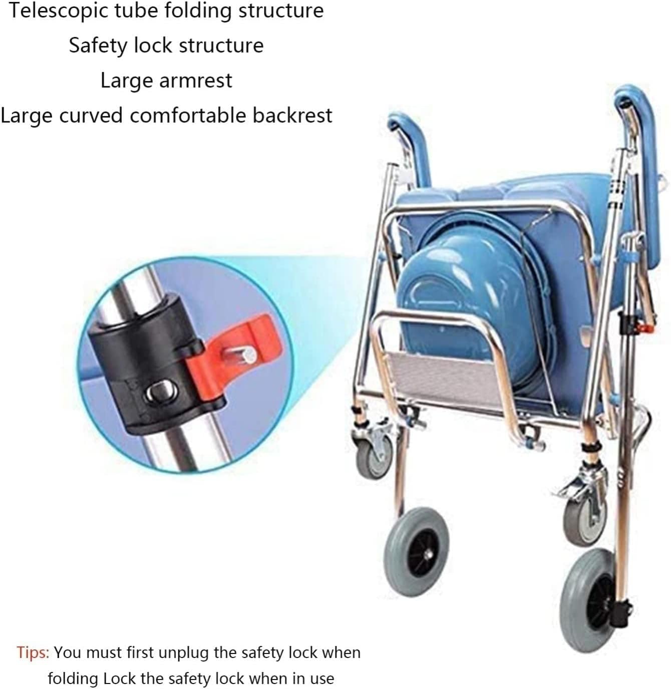 MaGiLL Toilet Wheelchair - Aluminium Shower Commode Chair with Detachable Bucket - for Elderly Seniors Disabled Pregnancy Comfort - Bedside Commode with Wheels - Wheelchair with Toilet Seat A (A)