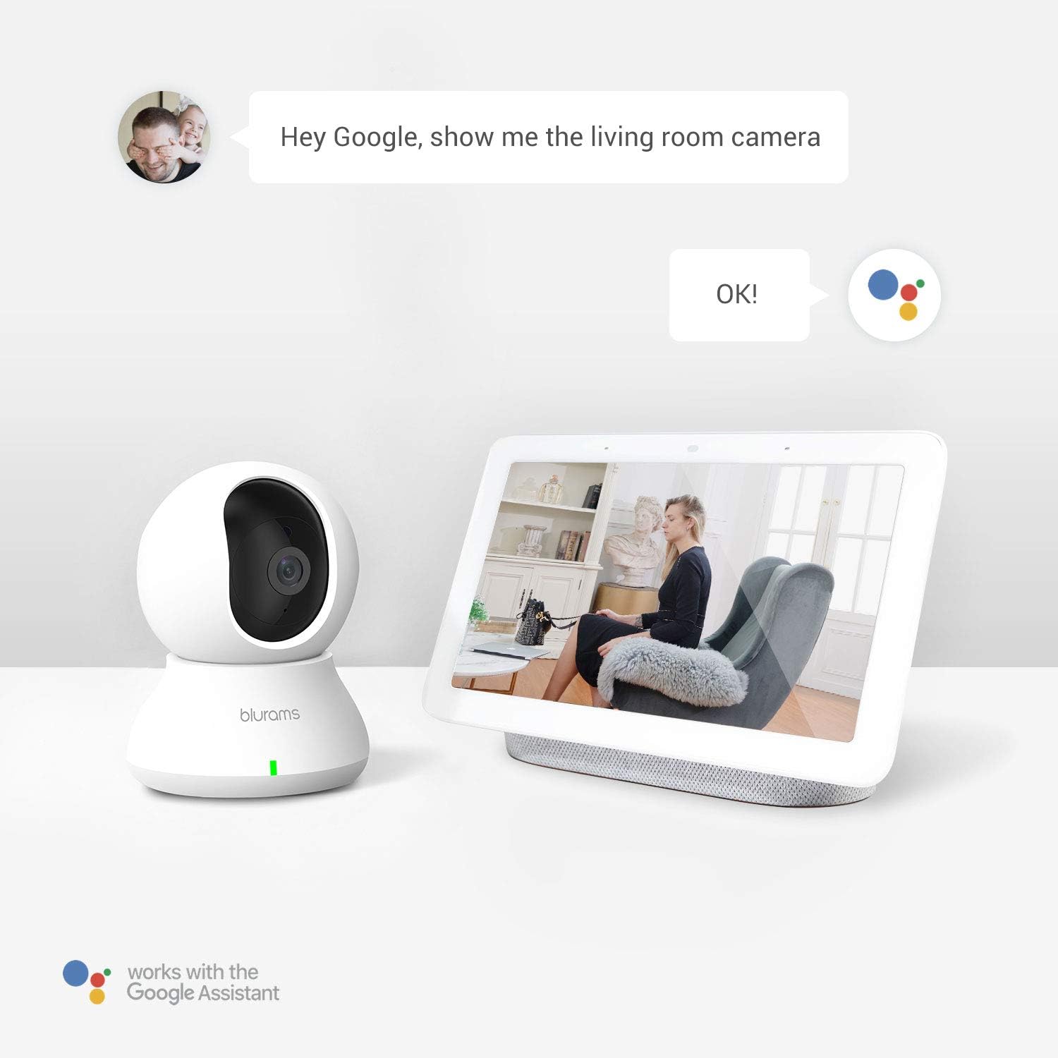 Cameras for Home Security | blurams Indoor Camera w/Motion Detection, Two-Way Audio, Night Vision, Instant Alerts | Compatible with Alexa and Google, Cloud and Local Storage Available