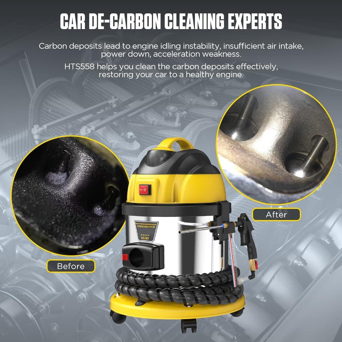 Walnut Sand DE-Carbon Cleaner HTS558 Walnut Blaster Cleaner Automotive Valvetronic System Carbon Deposition Cleaning Engine Intake Pipe Valve Clean Machine 110V/220V