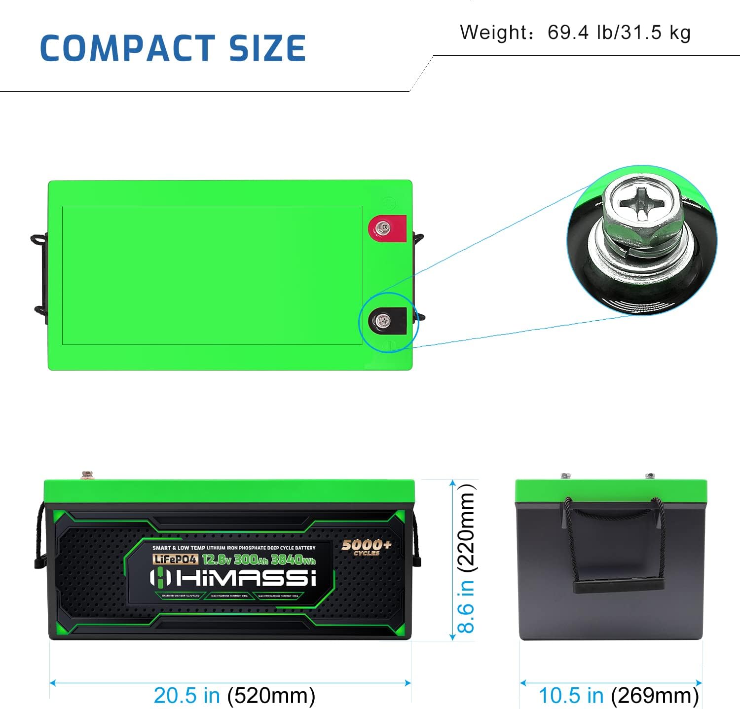 LiFePO4 Battery, 12V 400Ah Lithium Battery, Built-in 250A BMS, Lithium Ion Battery for Trolling Motor, Solar, Marine, RV Car, Camper, Home Storage, Off-Grid System