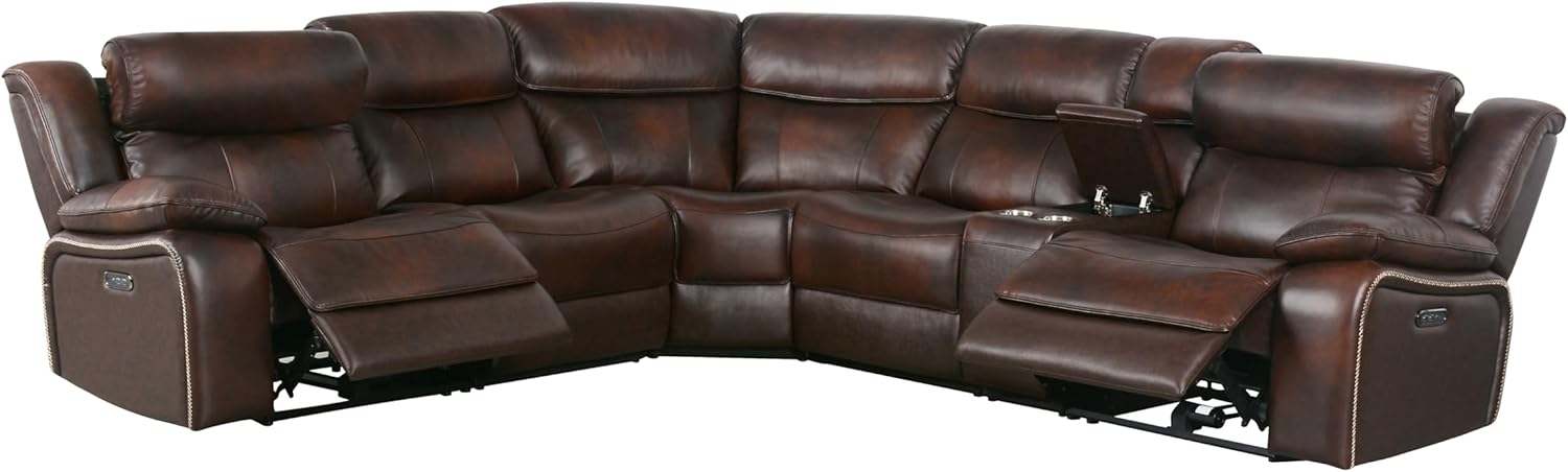Abbyson Living Vanessa Top Grain Leather 6 Piece Power Reclining Sectional, Brown
