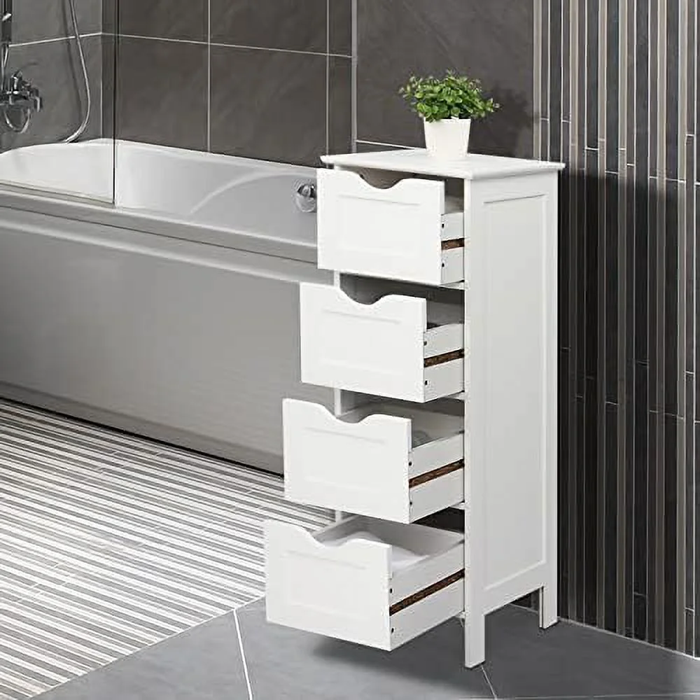 HBBOOMLIFE Bathroom Floor Cabinet  Freestanding Bathroom Cabinet with 4 Drawers  Side  Cabinet for Bathroom  Living Room  Bedroom (White  11.8" W x 11.8" D x 32.3" H) - Curated Treasures Market