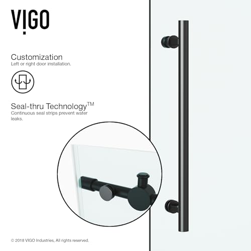 VIGO Adjustable 56-60 in. W x 65.5 in. H Elan Frameless Sliding Rectangle Tub Door with Clear Tempered Glass and Stainless Steel Hardware in Matte Black Finish, VG6041MBCL6066