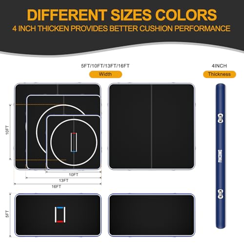 Inflatable Wrestling Mat 16ft/13ft/10ft, 4" Thick Foldable Jiu Jitsu Mats Wrestling Mats for Home Outdoor Indoor, Waterproof PVC Mat for Gymnastics, BJJ, MMA, Grappling, Judo, Boxing
