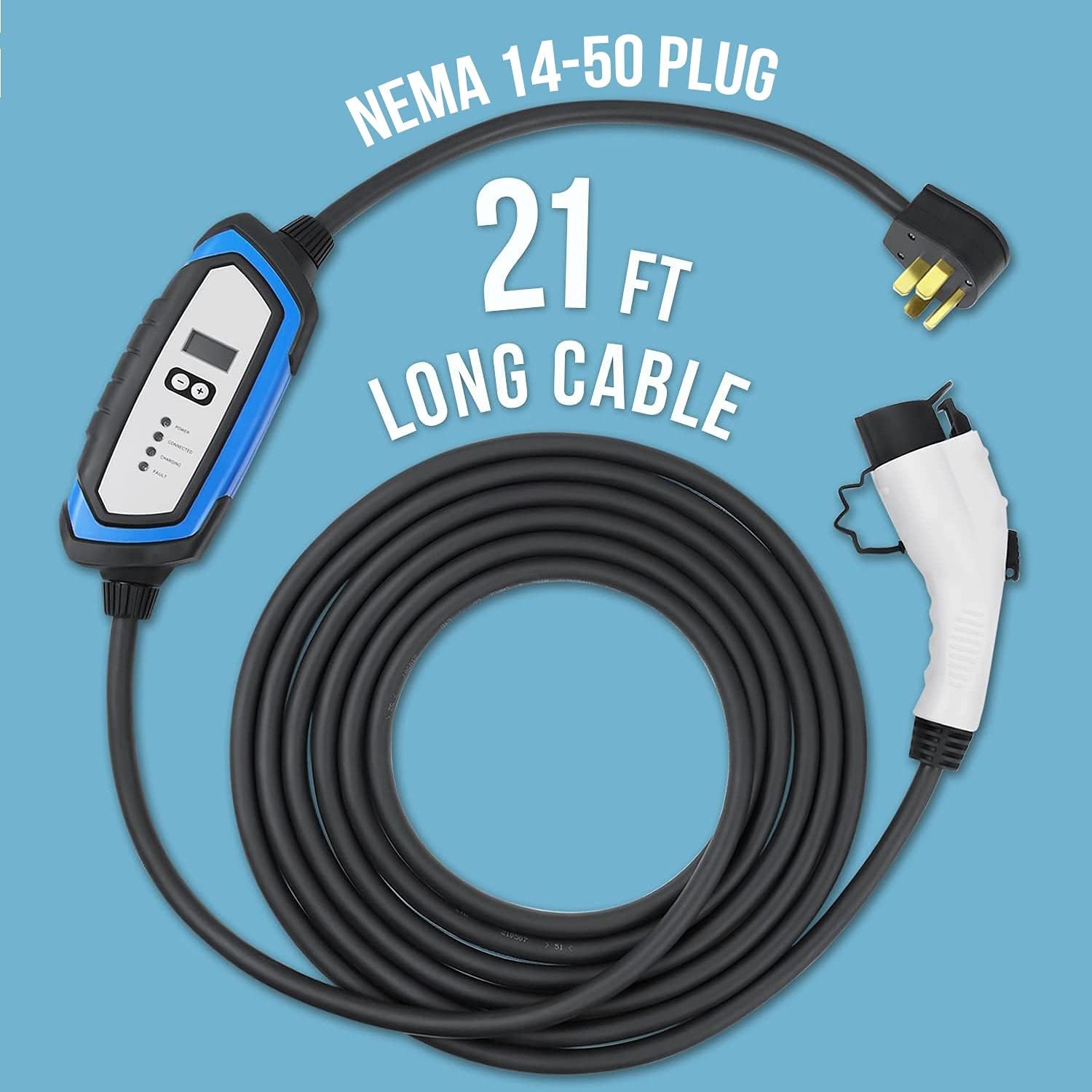 Lectron 240V 32 Amp, Level 2 EV Charger, with 21ft Long J1772 Charging Cable & NEMA 14-50 Plug