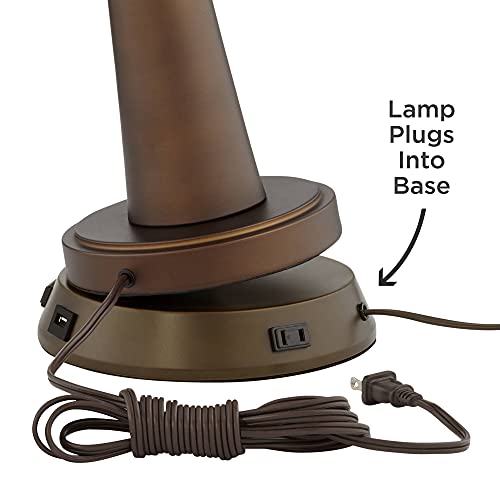 Franklin Iron Works Andes Rustic Industrial Table Lamp with USB and AC Power Outlet Workstation Charging Base 26" High Oil Rubbed Bronze Stacked Double Shade for Living Room Bedroom House Bedside
