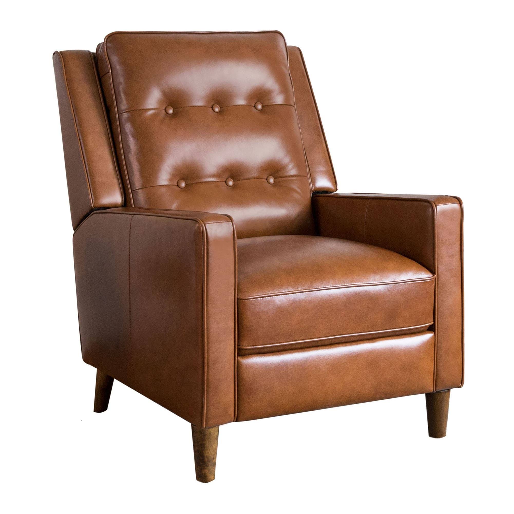Abbyson Holloway Mid Century Top Grain Leather Pushback Recliner