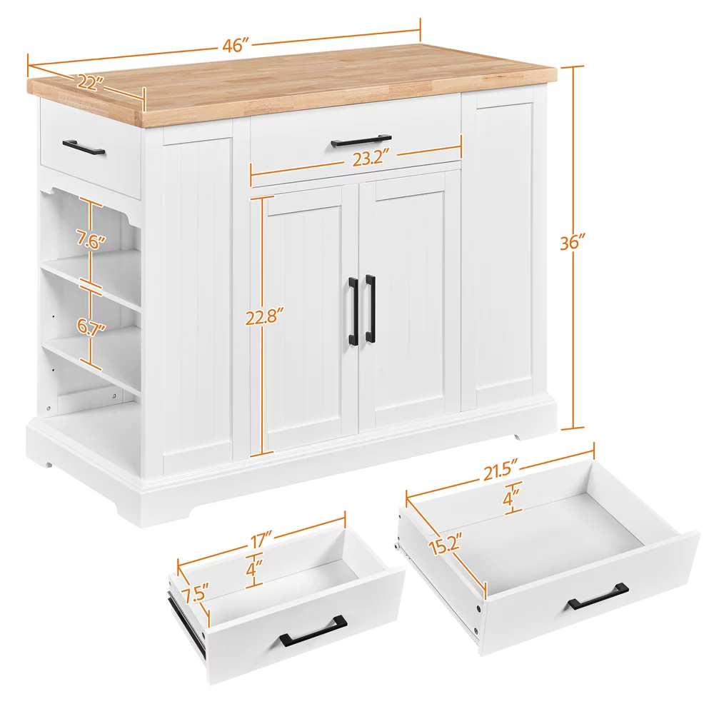 SMILE MART 36″ H Wooden Kitchen Island Storage Cabinet with Drawer & Open Shelving for Dining Room Kitchen, White