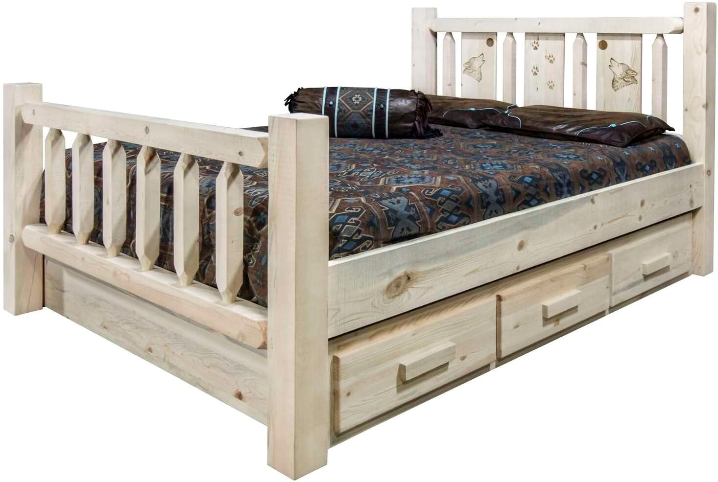 Montana Log Collection Wood Homestead Queen Storage Bed MWHCSBQLZWOLF