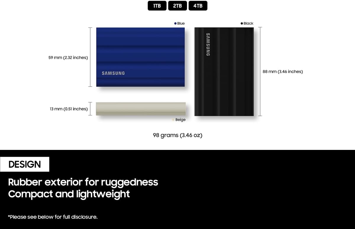 SAMSUNG T7 Shield Portable SSD 1TB - Up to 1050MB/s - USB 3.2 (Gen2, 10Gbps) IP-65 External Solid State Drive, Black (MU-PE1T0S)