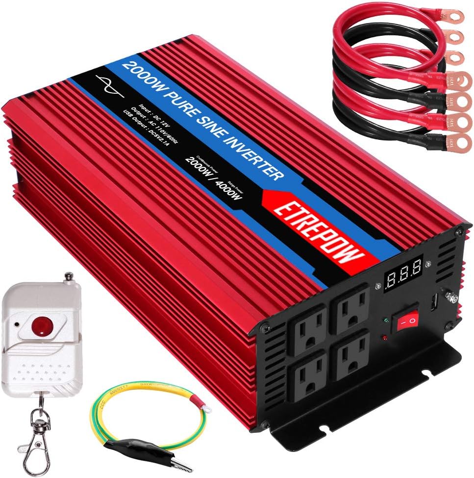 ETREPOW 3000 Watt/6000 Watt Pure Sine Wave Power Inverter 12V DC to 110V /120V AC Power Converter Wireless Remote Control-Off-Grid Inverter for Outdoor ,Home,Camping, RV,Truck,Car