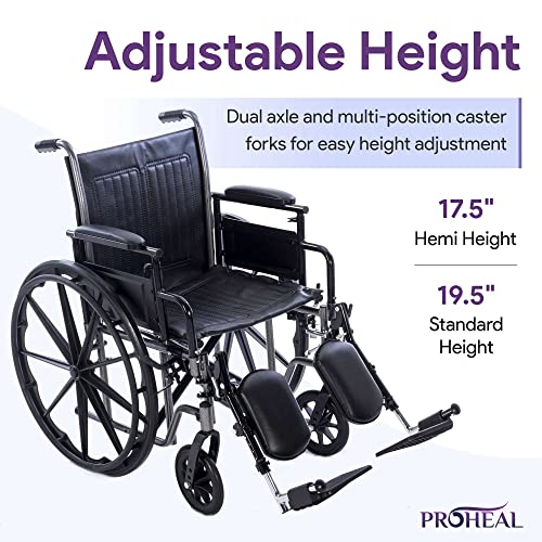 Lightweight Manual Wheelchairs for Adults - 20" Transport Wheelchair with Adjustable Standard and Hemi Height, Removeable Padded Full Length Arm Rests, Swing Away Footrests - Chariot II K2