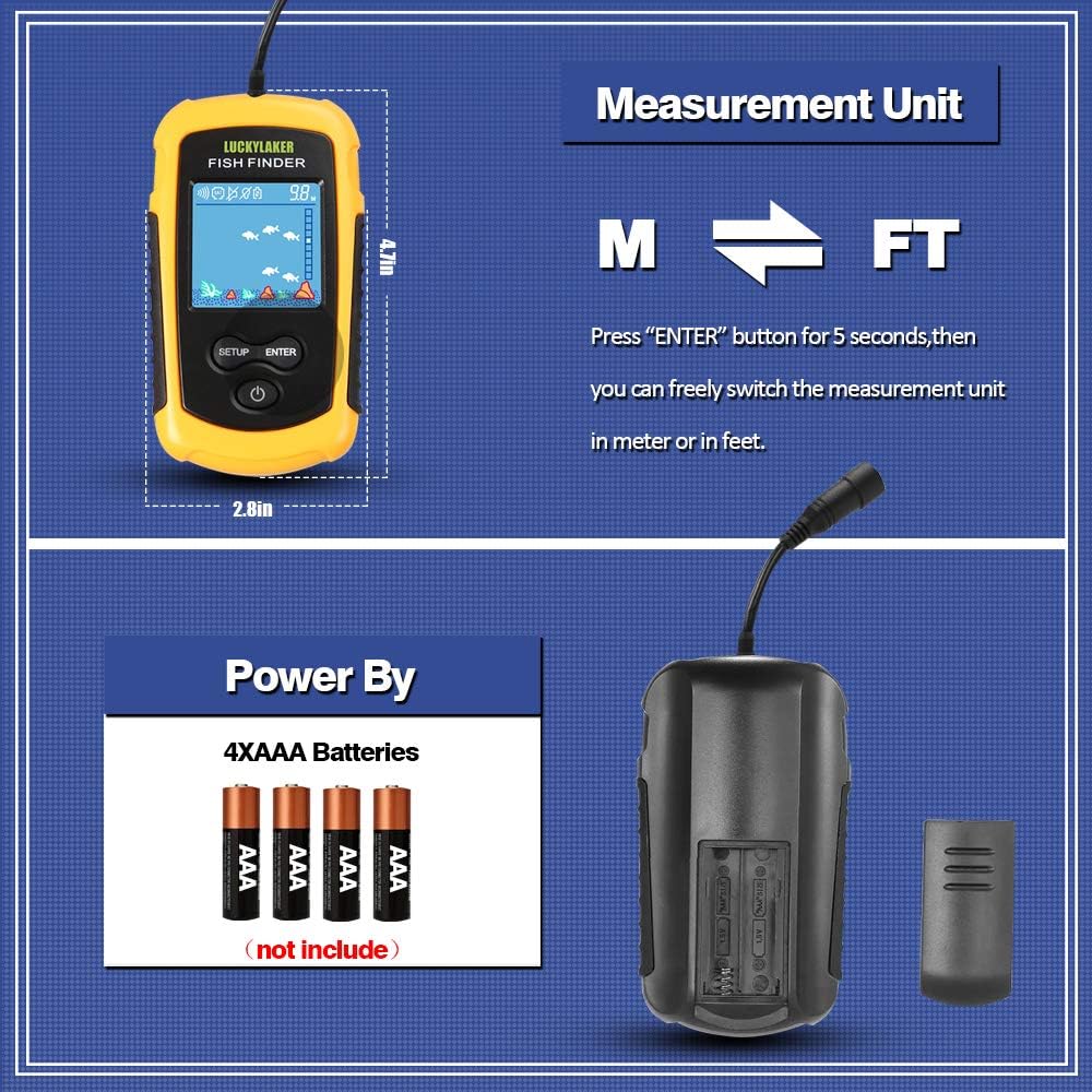 LUCKY Kayak Portable Fish Depth Finder Water Handheld Fish Finder Sonar Castable Kayak Boat Fishfinder Transducer Fishing LCD Display FFC1108 Pack of 2