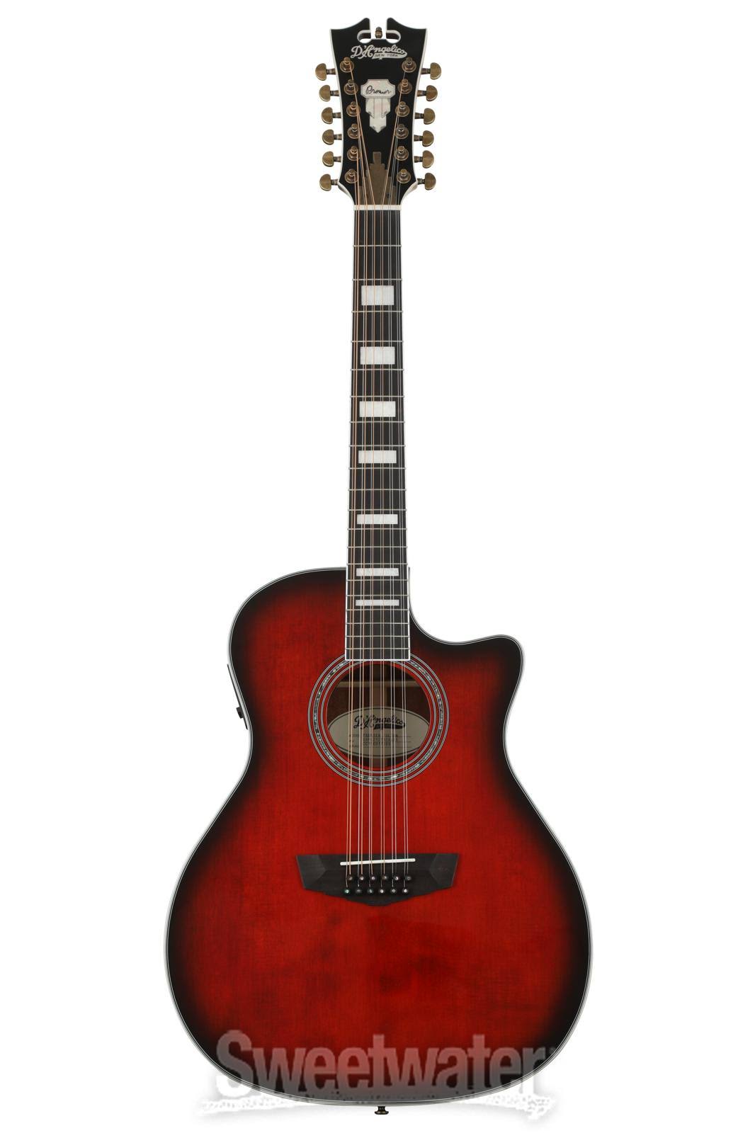 D'Angelico Premier Fulton 12-String Acoustic Electric Guitar, Ovangkol Fretboard, Trans Black Cherry Burst