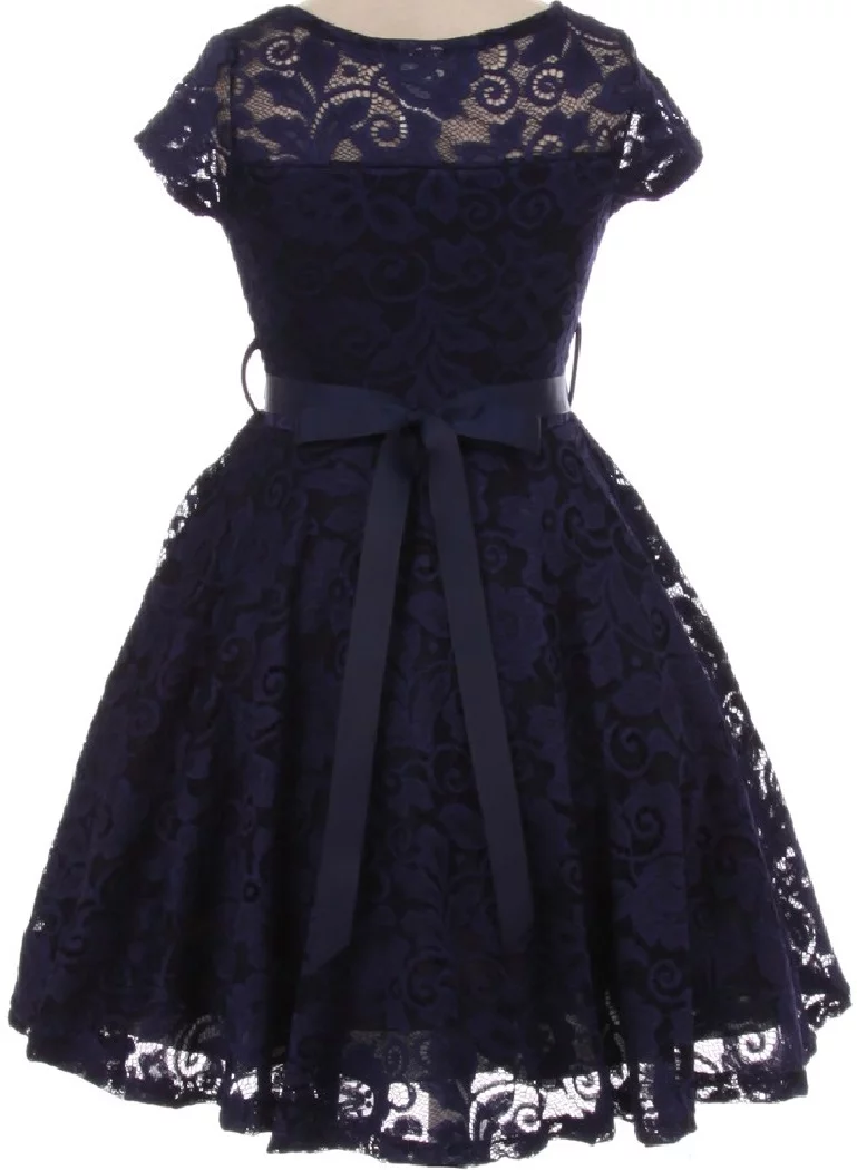 Lovely Floral Lace Rhinestones Skater Party Easter Flower Girl Dress for Big Girl Navy 6 JK19.88S BNY Corner - Curated Treasures Market