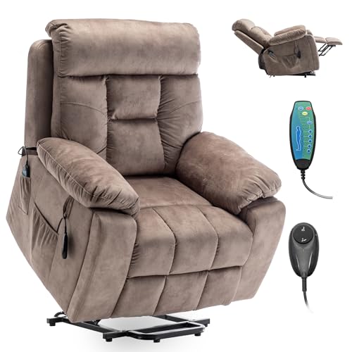 Power Lift Chair Lay Flat Recliner Infinite Position Electric Dual Motor Stand Up Lift Chair with Massage and Heat for Adults,Heavy Duty Recliners with 2 Remote Controls and Two Cup Holders