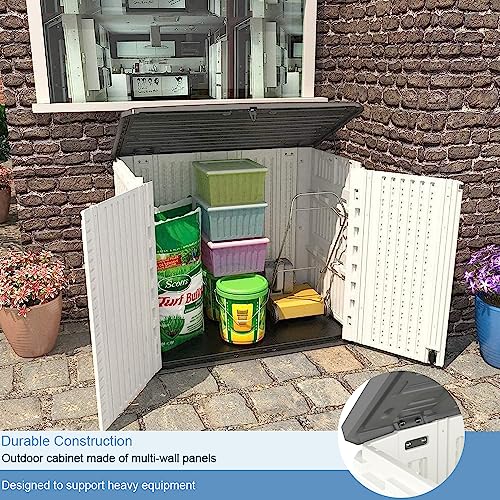 KINYING Horizontal Outdoor Storage Shed,47 Cu.ft Resin Outdoor Storage Cabinet Waterproof for Garden/Patio/Backyards