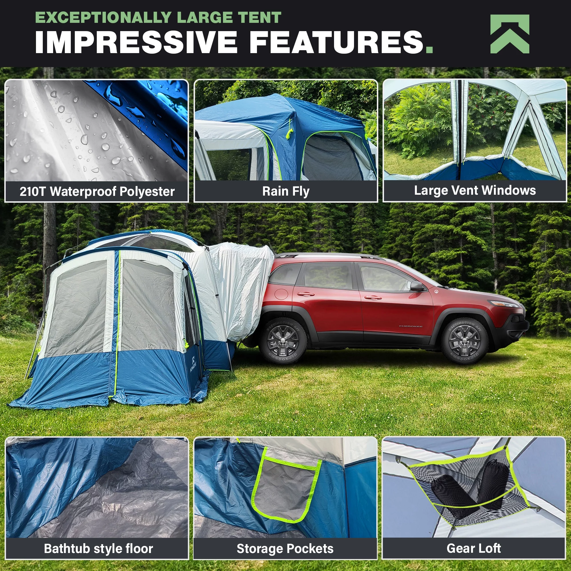 KNOX 10-Person Luxury SUV Tents for Camping, Glamping Tent, Car Tent for Family Camping, Hunting Party, Tailgate Tent Travel Outdoor, Car Camping Tent for Pets, 10'x10' Includes 2 Screen Rooms Rainfly