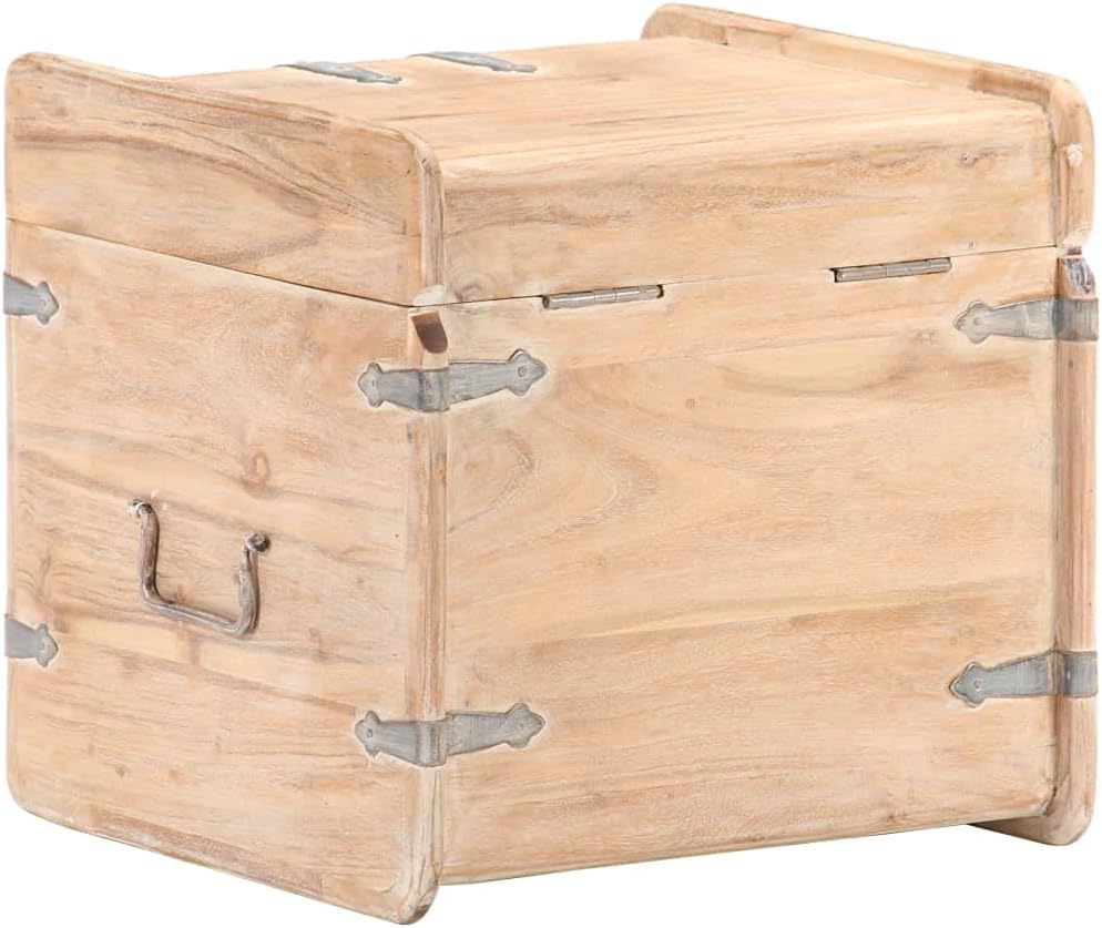 Rustic Solid Acacia Wood Chest Storage with Safety Hinge Wooden Trunk ​Chest, Wood Treasure ​Chest, Home Decor Hallway Interior Living Room Chest 15.7" x 15.7" x 15.7"