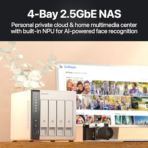 QNAP 4 Bay NAS with 12TB Storage Capacity, Preconfigured RAID 5 Seagate IronWolf Drives Bundle, 2.5GbE Ports (TS-433-4G-44ST-US)