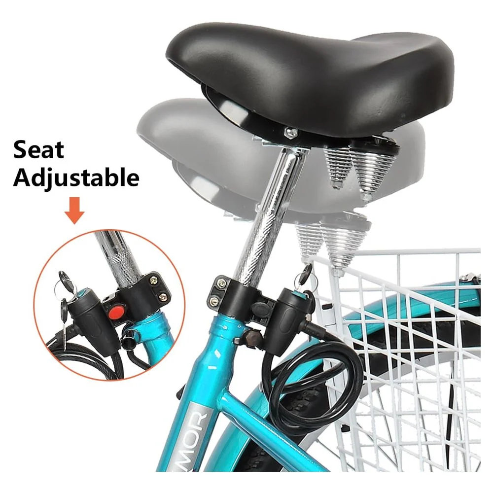 PEXMOR Adult Trike 7 Speed, 24/26 Inch Tricycle for Adult Three-Wheeled Cruiser Bike w/ Folding Front & Rear Basket Adjustable Height Seat for Recreation, Shopping Men's Women's Bike