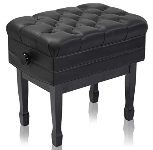 Griffin Genuine Leather Adjustable Piano Bench Black Solid Wood Vintage Style & Heavy-Duty Ergonomic Keyboard Stool | Cushion Seat with Storage Space | Home Vanity Bench or Musicians Guitar Chair
