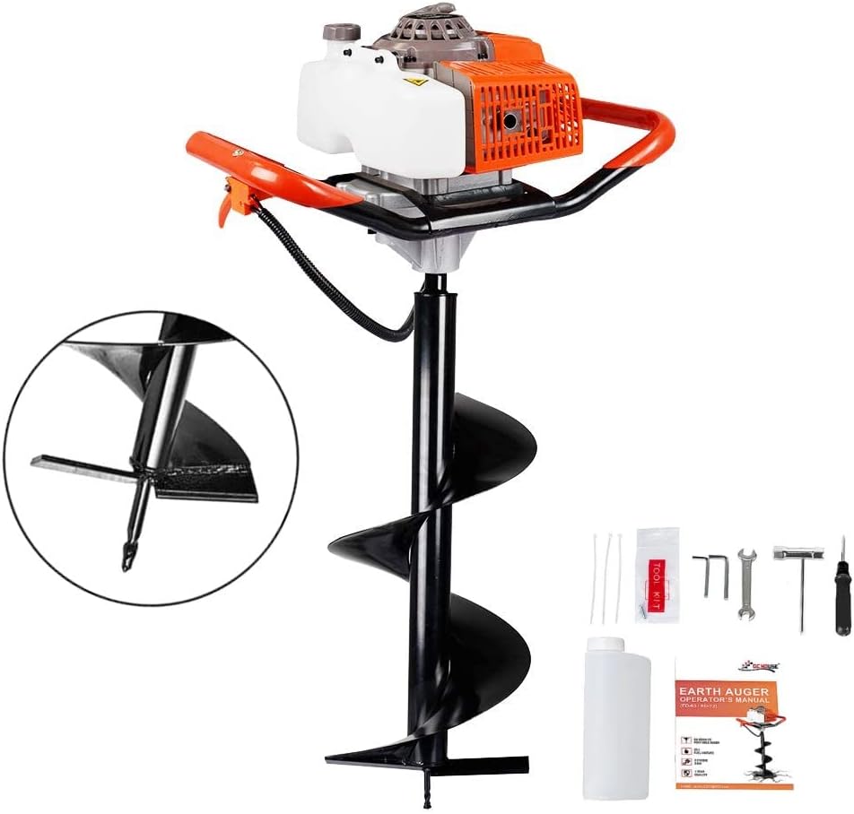 DC HOUSE 63CC Gas Powered Auger Post Hole Digger Heavy Duty Earth Digger Engine with 12 Inch Earth Auger Drill Bit (Digger + 12" Bit),Multiple Package