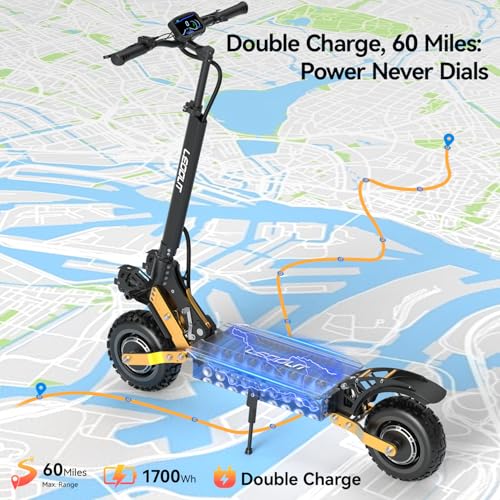 Electric Scooter, 31/53Mph Top Speed, 1000W/5600W Motor, 40/59Mi Long Range, NFC Dashboard, Dual Suspension & Brake System Electric Scooter for Adults