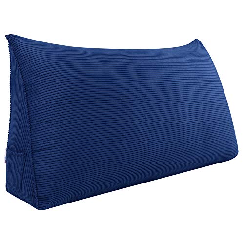 WOWMAX Large Bolster Triangular Positioning Support Reading Backrest Wedge Pillow for Headboard for Day Bed Bunk Bed with Removable Cover No Button Blue California King