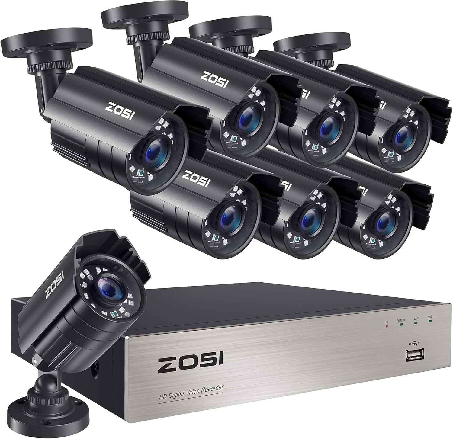 ZOSI 5MP Lite Home Security Camera System Indoor Outdoor,8 Channel H.265+ CCTV DVR and 8 x 1080p 1920TVL Weatherproof Surveillance Cameras,80ft Night Vision,Motion Alert,Remote Access,NO HDD
