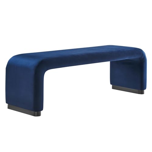 Modway Koda 60" Performance Velvet Waterfall Long Bench in Black Moss Green, 60Inches