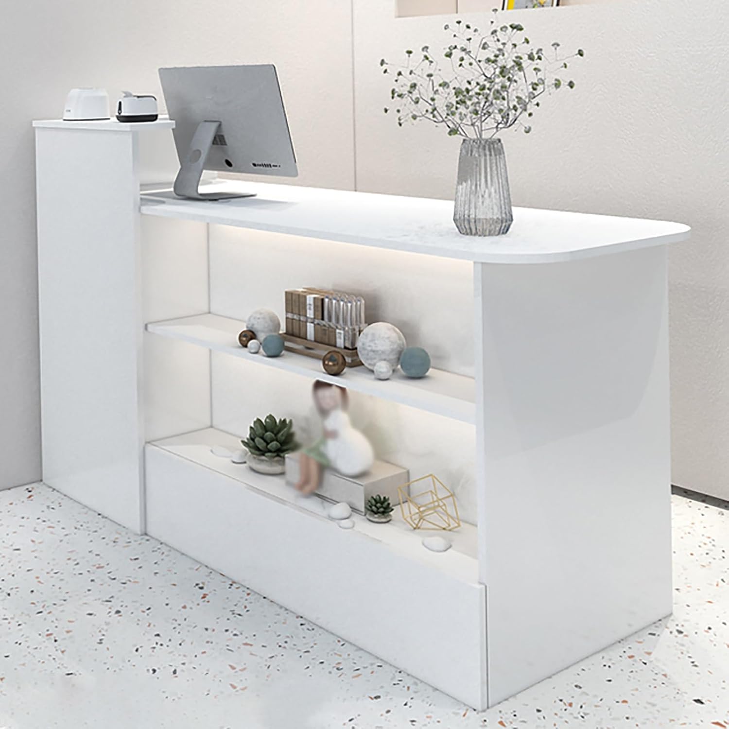 Reception Counter Desk, Checkout Counter, Stations Counter Table, Eception Counter Desk With Lockable Drawers, L-Shap Cashier, Cashier Cabinet, For Clothing Store, Company Front Desk, Coffee Shop