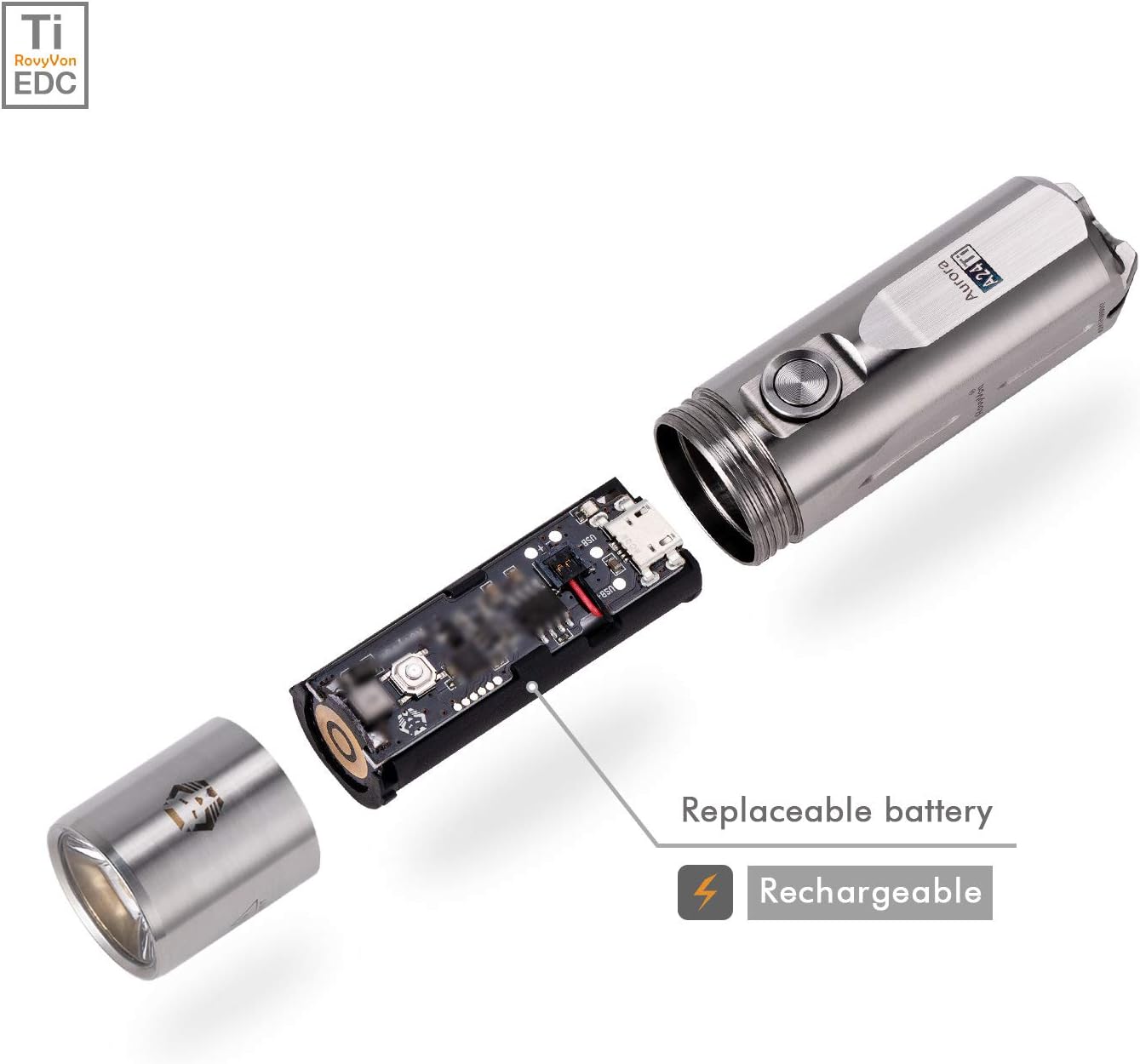 RovyVon Aurora A24 Titanium LED Flashlight,1000 Lumen Small Handheld Flashlight,Rechargeable EDC Keychain Flahlight with Replaceable Batteries,7 Modes,Water Resistant for Hiking,Camping