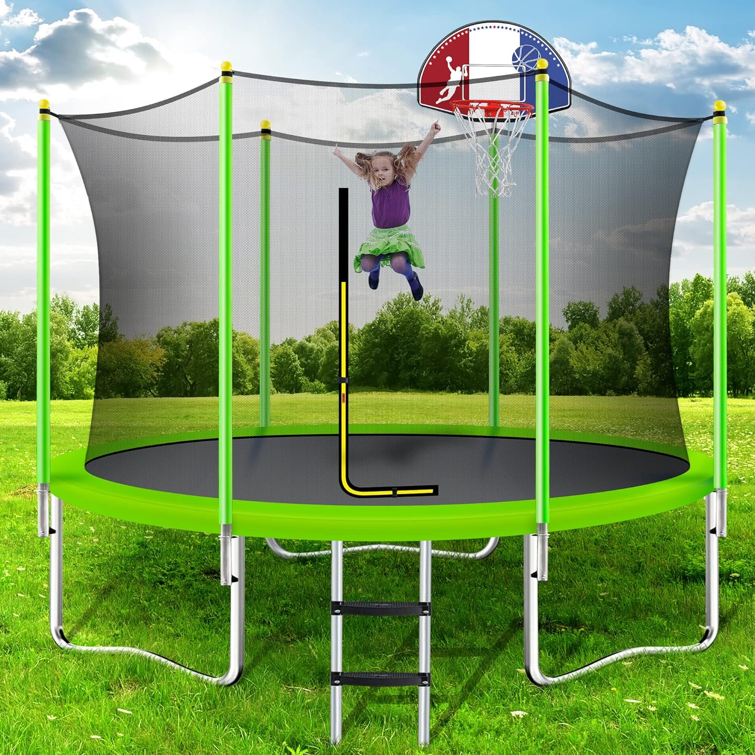 Merax 8FT 10FT 14FT 15FT 16FT Trampoline with Safety Enclosure Net, Basketball Hoop and Ladder - ASTM BV Certificated &ndash; Basketball Trampoline