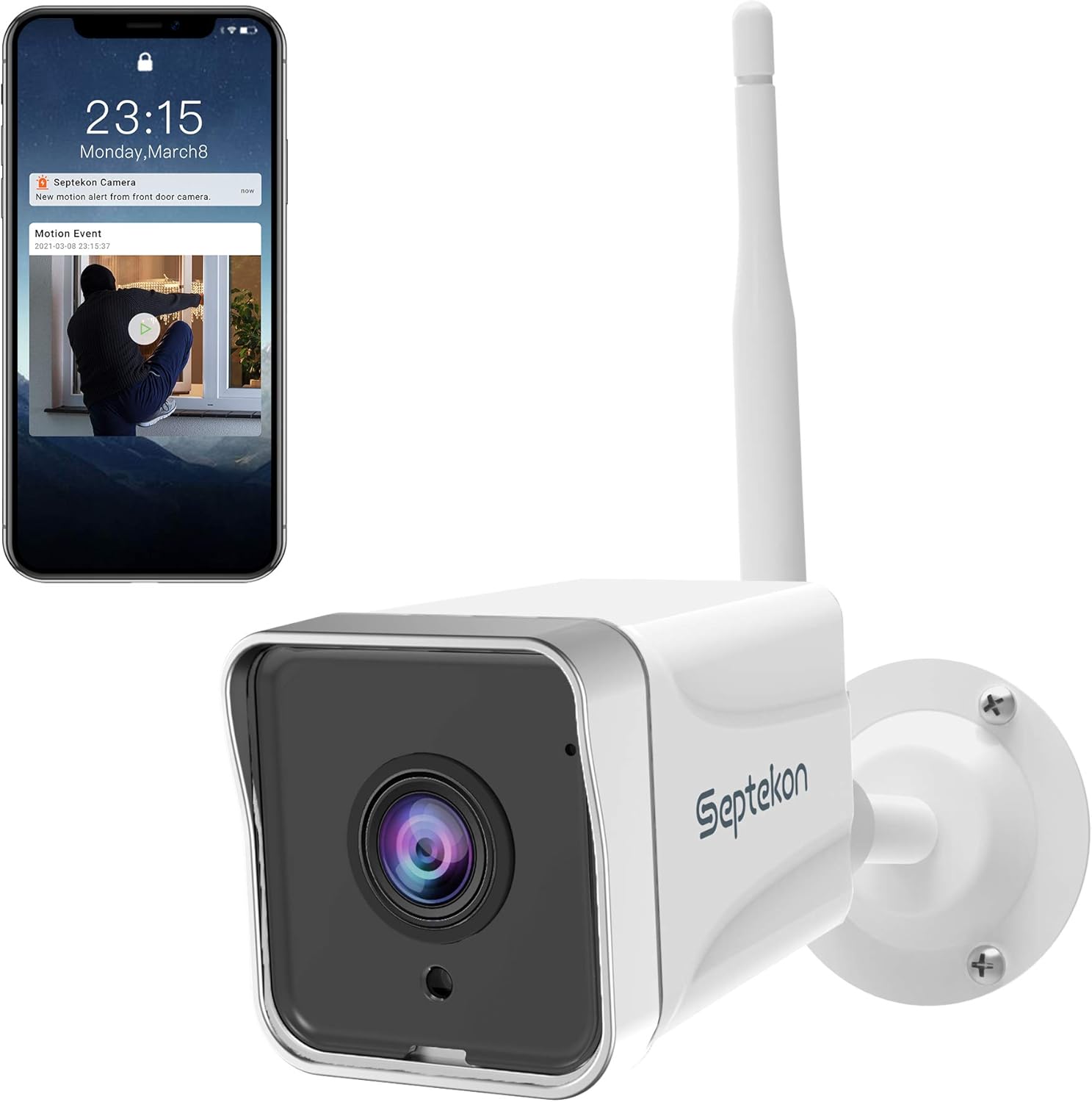 Security Camera Outdoor (2 Pack), Septekon 1080P WiFi Surveillance Cameras for Home Security, IP66 Waterproof Night Vision Camera with Motion Detection, 2-Way Audio, Cloud Storage, Work with Alexa