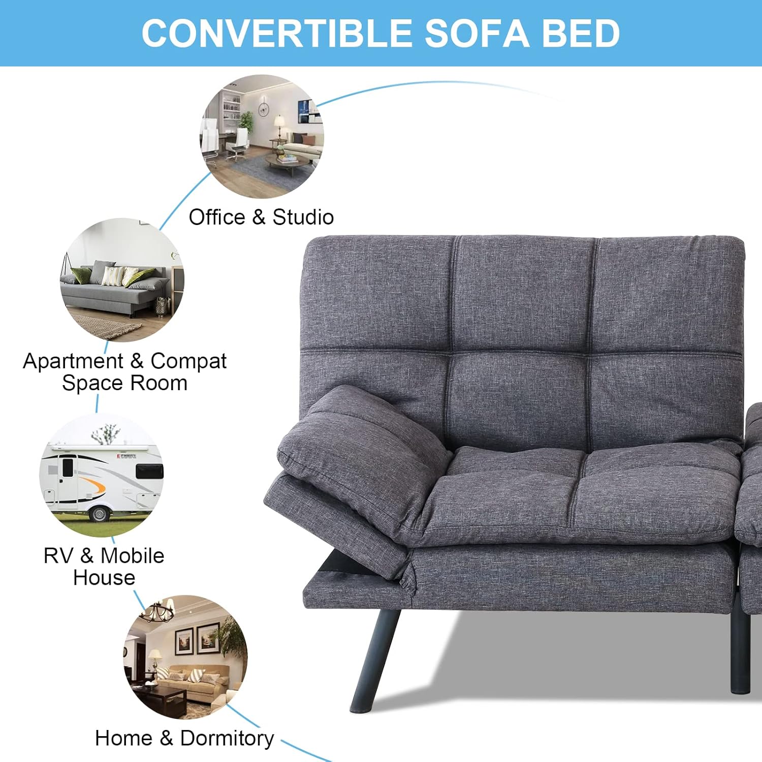 MUUEGM Futon,Convertible Futon Sofa Bed,Memory Foam Futon Couch,Futon Bed,Sofa Bed Couch,Modern Love seat Sofa,Sleeper Splitback Sofa for Compact Space,Apartment,Office,Living Room,Grey