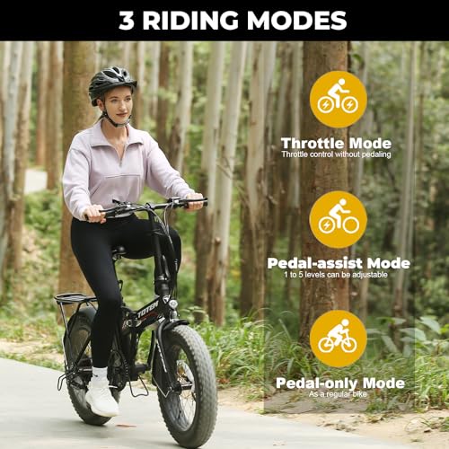 Totem Fat Tire Folding Electric Bike for Adults 20"X4" Foldable Ebike Hammer with 48V 10.4Ah Removable Battery,500W Brushless Motor,20MPH Max Speed,7-Speed Gears,5 Pedal Assist Levels