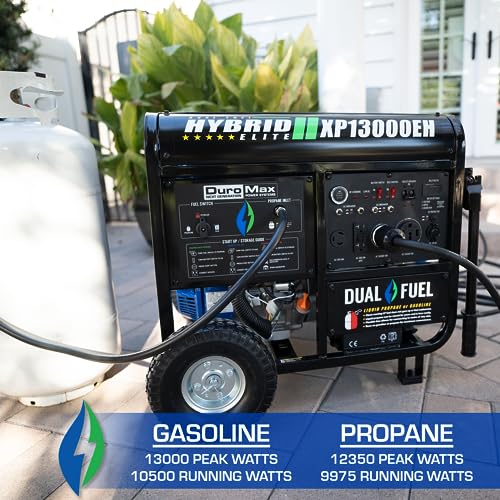 DuroMax XP12000EH 12,000-Watt Dual Fuel Portable Generator – Gas & Propane, Electric Start, Whole Home Backup Power, Transfer Switch Ready, RV & Emergency Ready