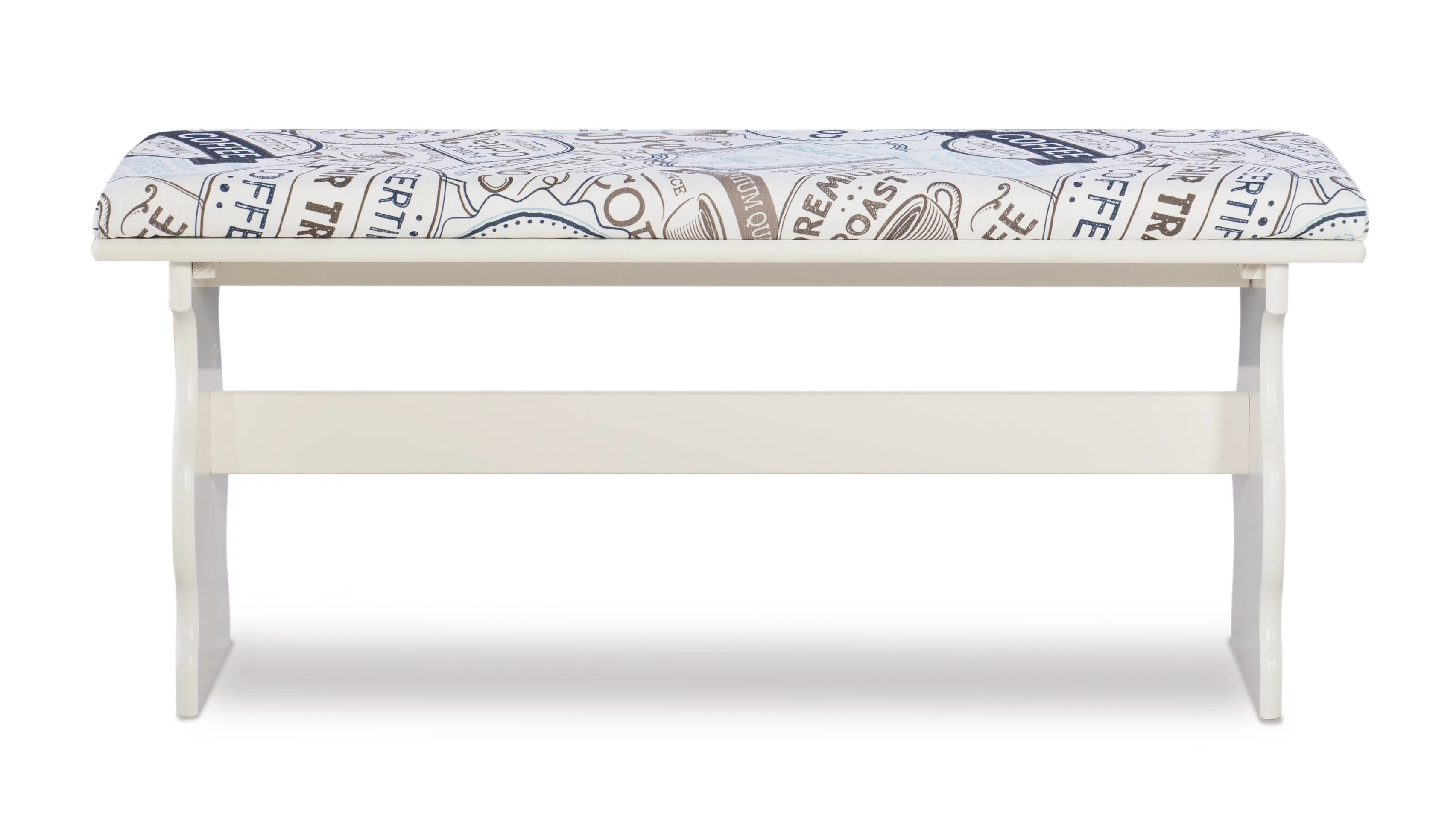 Linon Sasha Casual Dining Breakfast Nook with Corner Unit, Table, and Bench, 29.4" Table Height, Seats 5, White Finish with Coffee Patterned Fabric
