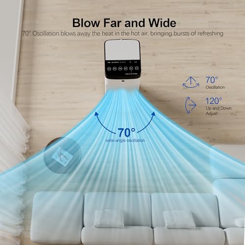 Uthfy Evaporative Air Cooler, 3 In 1 Swamp Cooler with 6 Ice Packs, Remote, 12H Timer, Portable Evaporative Cooler with 70° Oscillation, 3 Speeds, 3 Modes