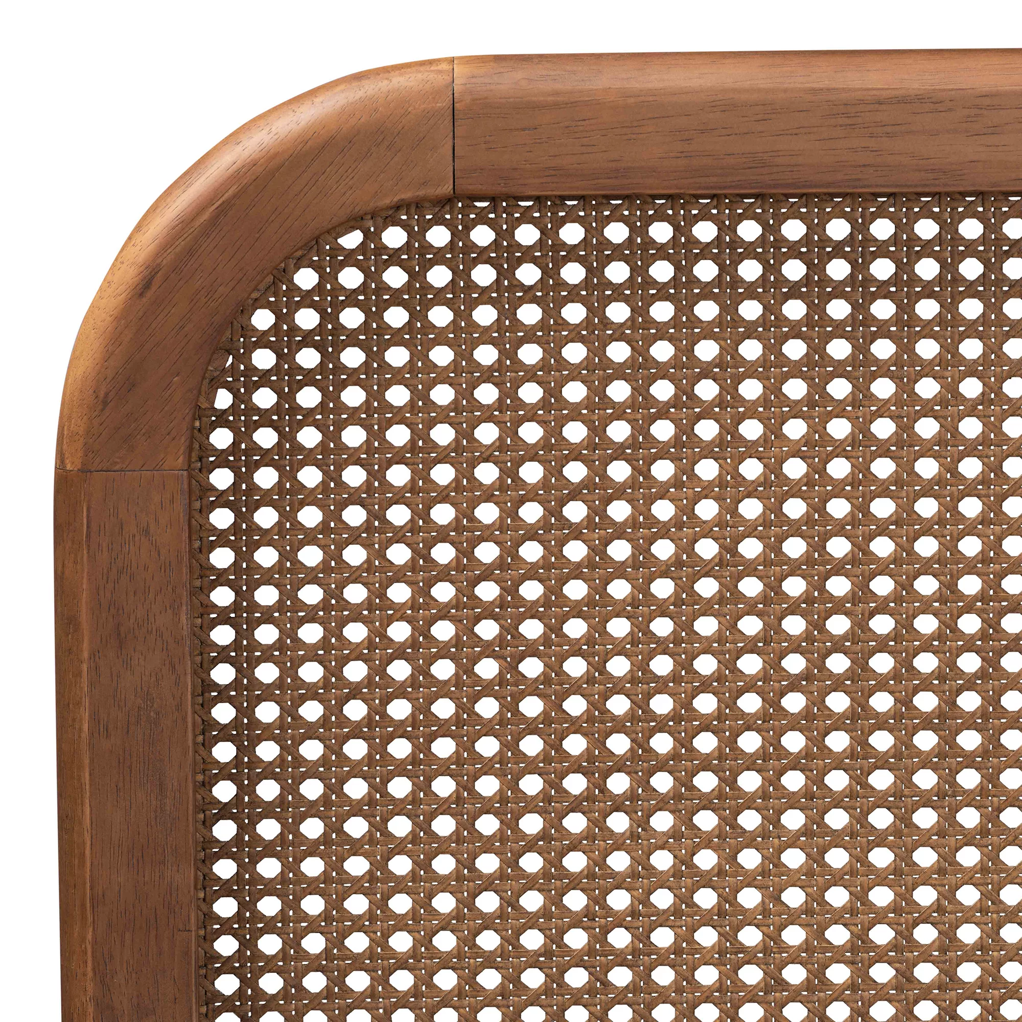 Baxton Studio Elston Mid-Century Modern Walnut Brown Finished Wood and Synthetic Rattan Queen Size Platform Bed