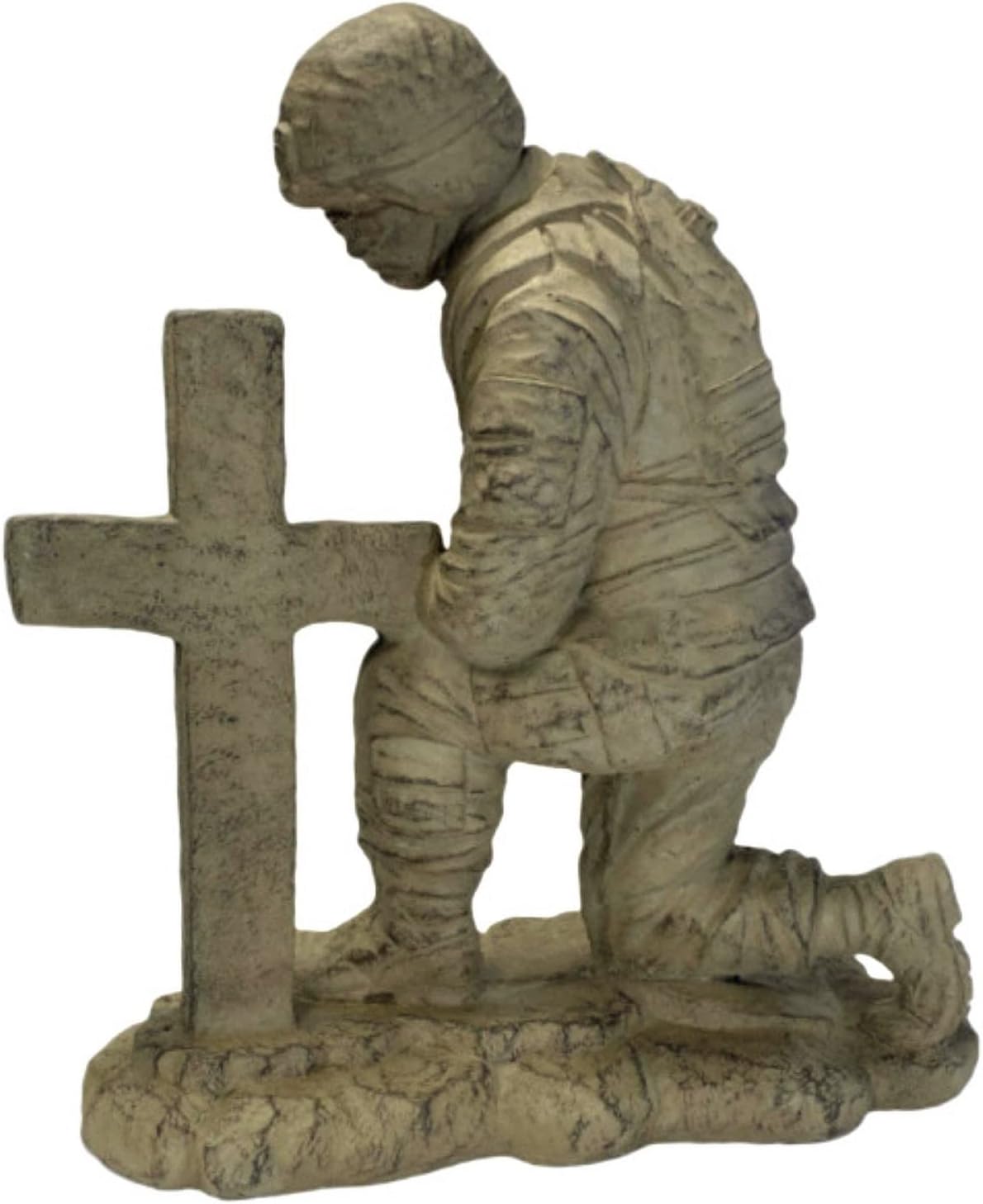 Solid Rock Stoneworks Kneeling Soldier At Cross Stone Military Statue 22in Tall