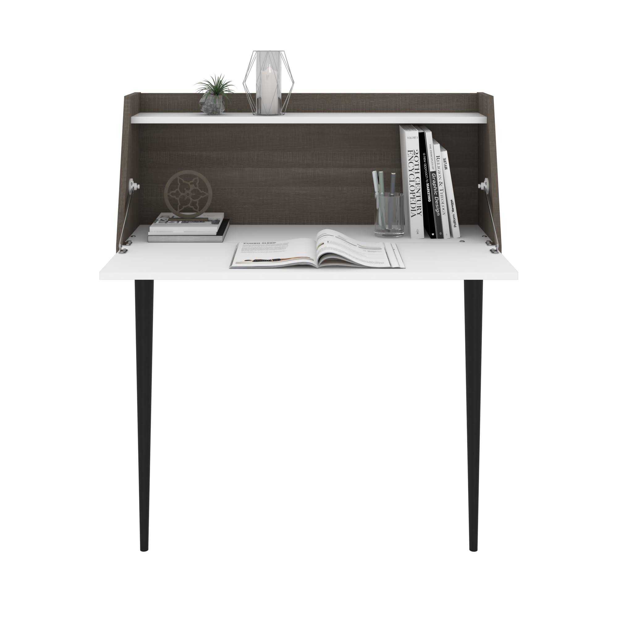 Bestar 111160-001747 Skat 36W Secretary Desk in White u0026 Bark Grey
