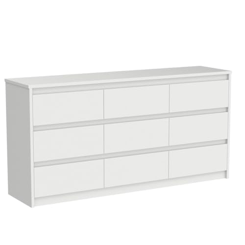 Hitow 9 Drawer Dresser for Bedroom with Deep Drawers, Large Floor Wood Dressers & Chest of Drawers Handle Free, Modern Black Long Dressers for Closet Living Room, Euro Slide (63"W x 15.7"D x 31.5"H)