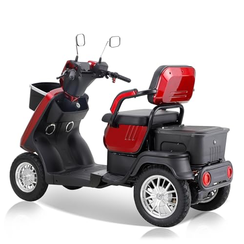 All Terrain Mobility Scooter, Heavy-Duty 4 Wheel Mobility Scooters for Seniors & Adults 500lbs Capacity, 1000W Powered Mobility Scooters with Convertible 2-Seat, 3-Speed Mode, Red (Style Red 1)