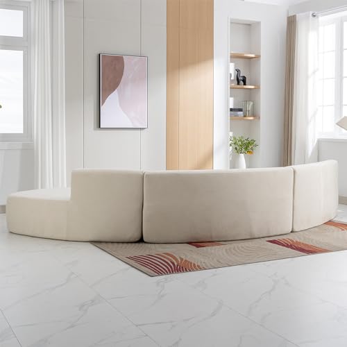 GNIXUU 136.6" Oversized Modular Sectional Sofa for Living Room, Minimalist Modern Curved Sofa Cloud Couch Sectional Upholstered Chenille Deep Seat Sofa Couch with Chaise & Pillows, 5 Seater(Grey)