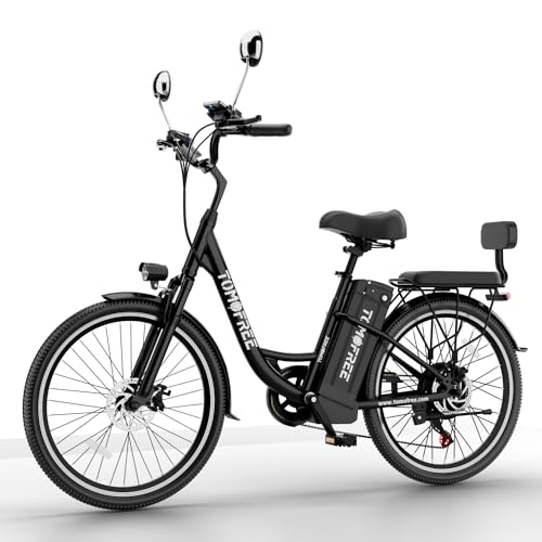 Electric Cruiser Bike for Adults, 500W 48V 20Ah, Shi-Mano 7-Speed 50 Miles 24" Tire 22MPH, Step-Thru Beach E-Bike, City Electric Bicycle for Commute and Leisure,2 Seater White/Black