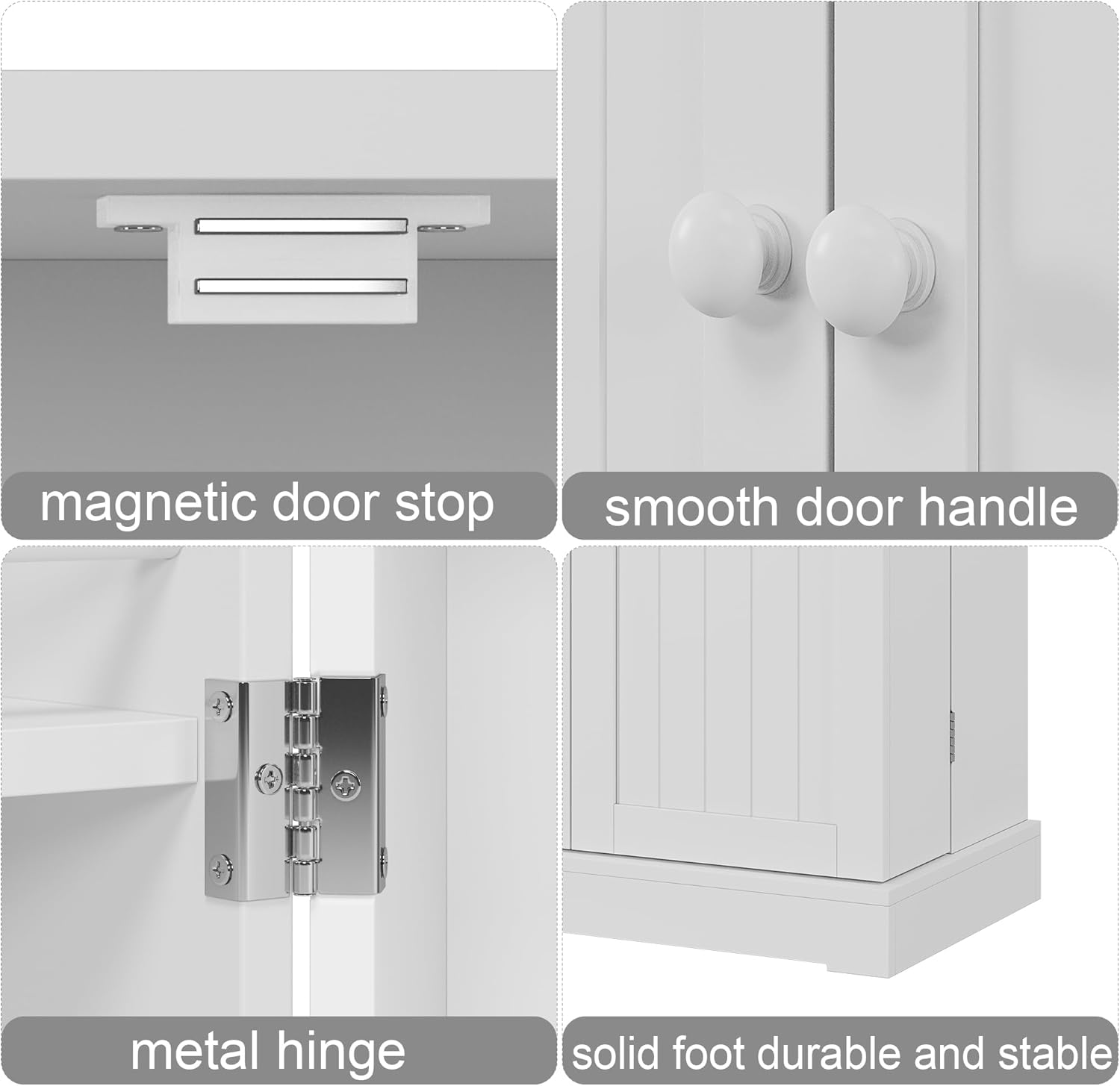 HOME BI 64" Kitchen Pantry Cabinet, Tall Freestanding Pantry with Glass Doors,Wooden Food Pantry Storage cabinet for Home Kitchen, Dining Room, Living Room(White, 23.62W x 11.81D x 63.58H)