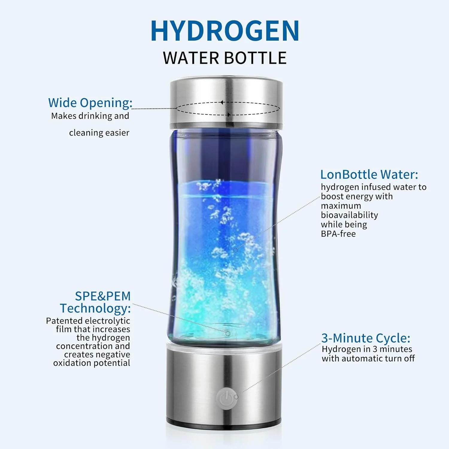 Hydrogen Water Bottle, Hydrogen Water Generator, Portable Hydrogen Generator, Rechargeable Water Ionizer with New PEM SPE Technology Water Ionizer Machine