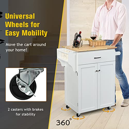 PETSITE Kitchen Island Cart with Storage on Wheels, Rolling Mobile Kitchen Storage Cabinets with Drawers, Spice Rack, Towel Rack